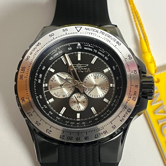 Invicta Aviator Mens Black Watch 33033 Steel 50mm Case Silicone Band Timepiece - Picture 4 of 12